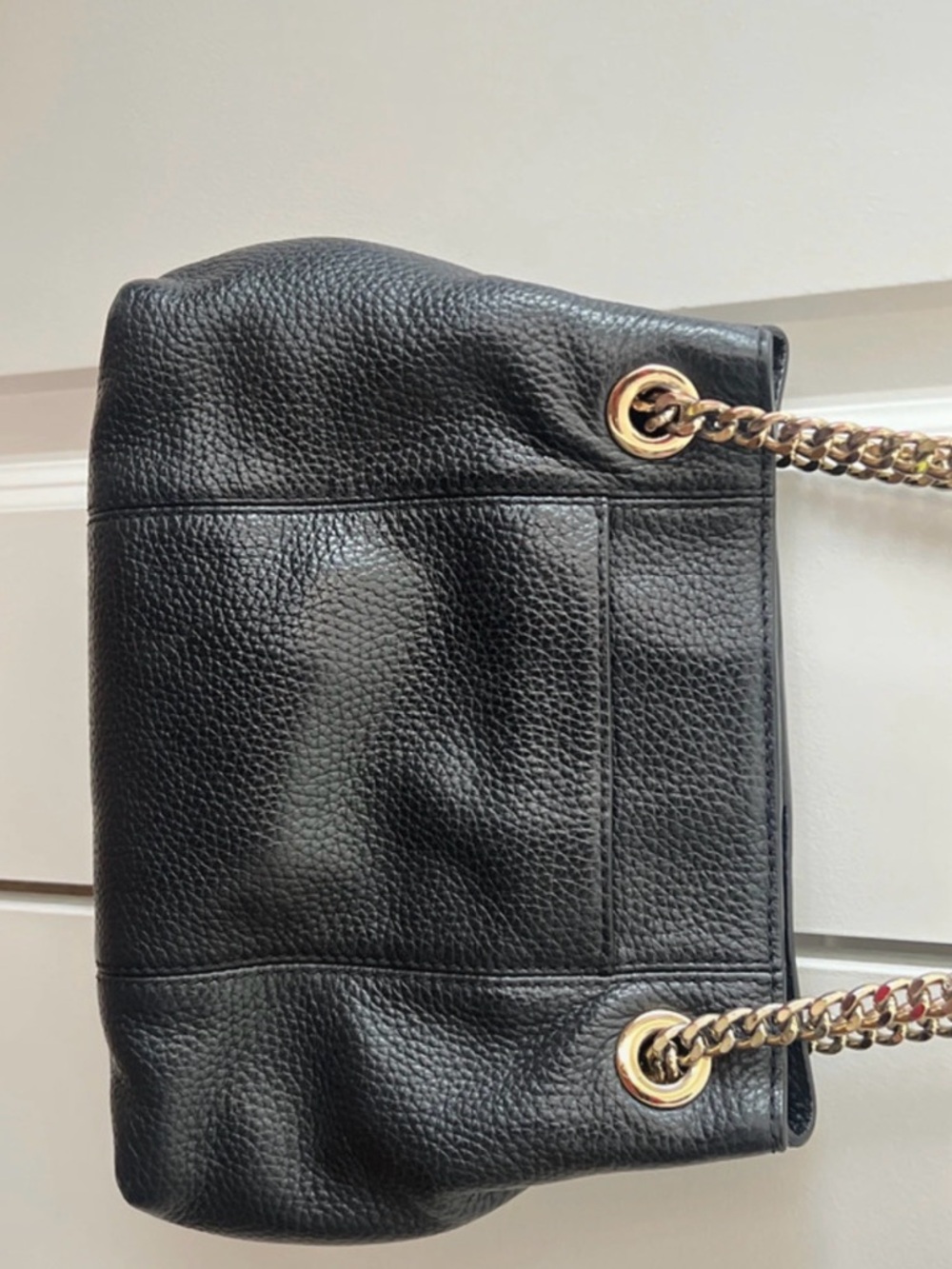 Michael Kors Black Pebbled Leather Shoulder Bag Gold Chain Convertible Strap - Picture 8 of 9